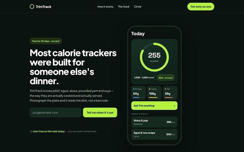 TrimTrack calorie app food scan